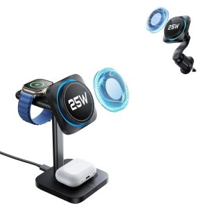25W CryoBoost 3-in-1 Magnetic Charger (Qi2) and Car Charger (Air Vent) Bundle - US Plug?CBlack
