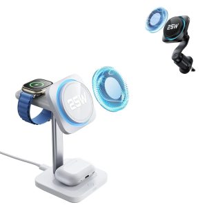 25W CryoBoost 3-in-1 Magnetic Charger (Qi2) and Car Charger (Air Vent) Bundle - US Plug?CWhite
