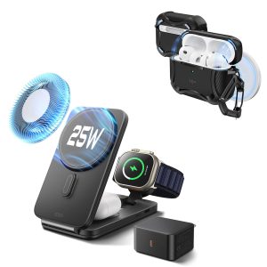 25W CryoBoost Foldable 3-in-1 Magnetic Charger & AirPods Pro 3 Cyber Tough Case Bundle ?C EU Plug-Black