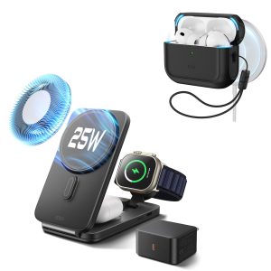 25W CryoBoost Foldable 3-in-1 Magnetic Charger and AirPods Pro 3 Orbit Hybrid Case Bundle ?C EU Plug-Black