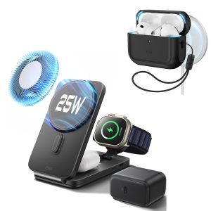 25W CryoBoost Foldable 3-in-1 Magnetic Charger and AirPods Pro 3 Orbit Hybrid Case Bundle ?C US Plug-Black