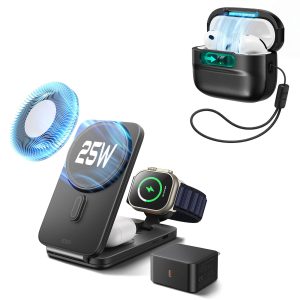 25W CryoBoost Foldable 3-in-1 Magnetic Charger and AirPods Pro 3 Pulse FlickLock Case Bundle ?C EU Plug-Black