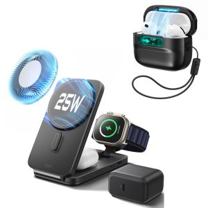 25W CryoBoost Foldable 3-in-1 Magnetic Charger and AirPods Pro 3 Pulse FlickLock Case Bundle ?C US Plug-Black