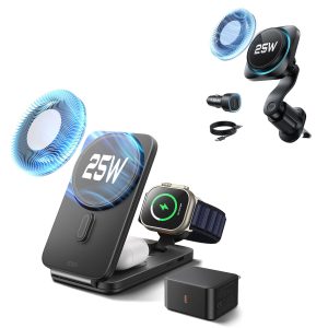 25W CryoBoost Foldable 3-in-1 Magnetic Charger and Car Charger (Air Vent) Bundle?C EU Plug-Black