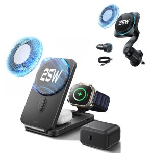 25W CryoBoost Foldable 3-in-1 Magnetic Charger and Car Charger (Air Vent) Bundle?C US Plug-Black