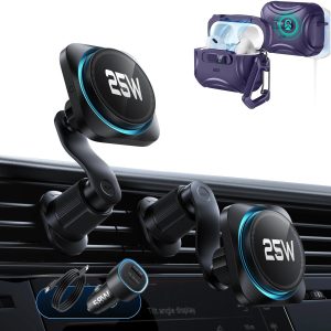 25W CryoBoost Magnetic Car Charger and AirPods Pro 3 FlickLock Case Bundle - Black&Purple