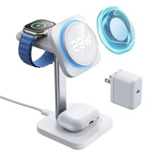 CryoBoost 3-in-1 Magnetic Charging Station (25W. Qi2.2) - US Plug?CWhite