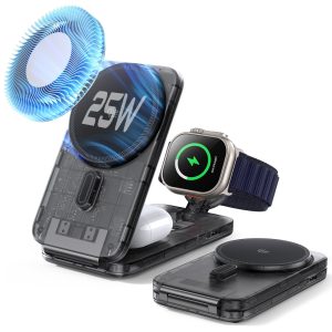 CryoBoost Foldable 3-in-1 Magnetic Charging Station (25W) ?C US Plug-Frosted Graphite