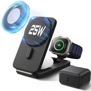 CryoBoost Foldable 3-in-1 Magnetic Charging Station (25W) ?C US Plug-Black