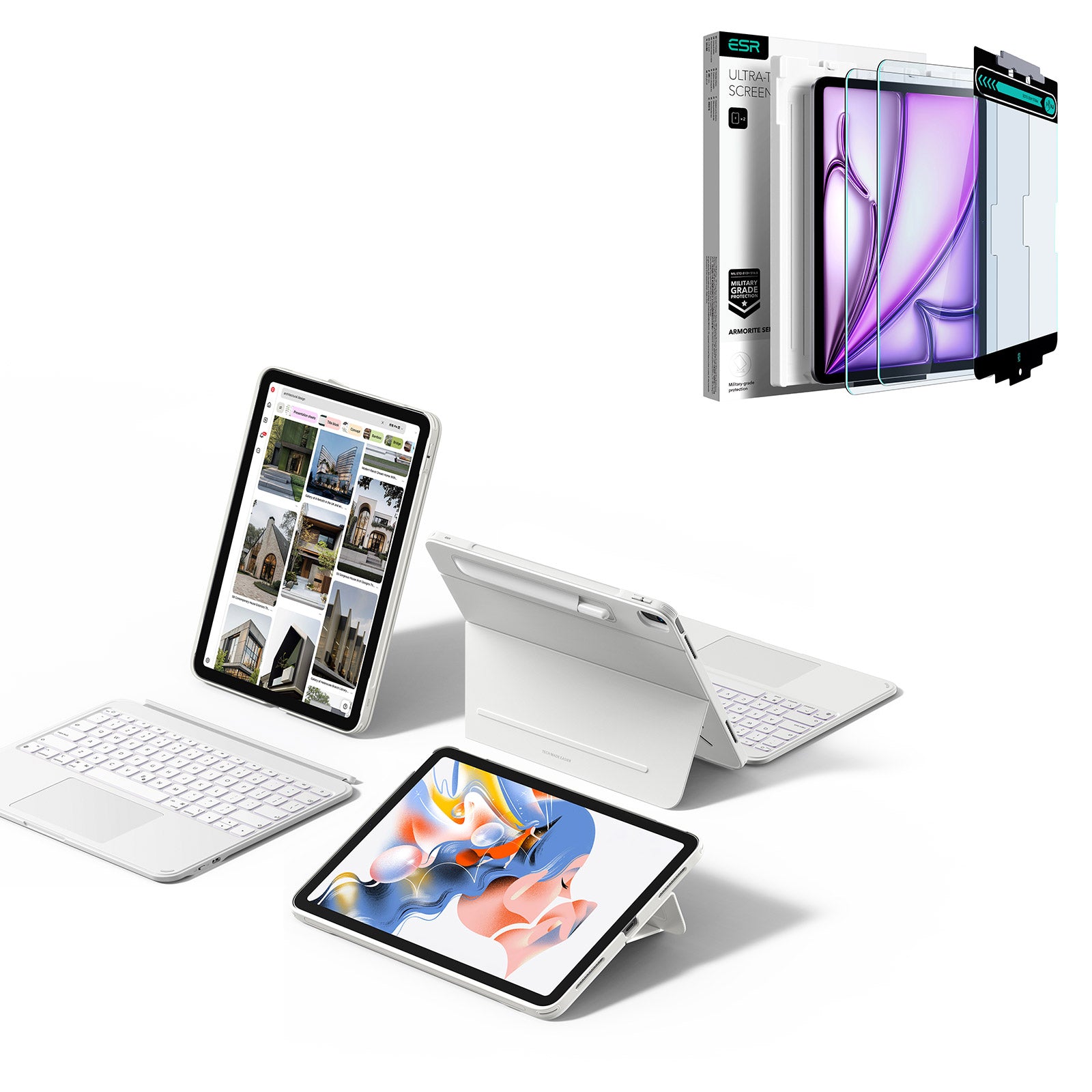 iPad Air 13 (M2) 2024 Shift Keyboard Case (Detachable) Protection Bundle-US Layout - White