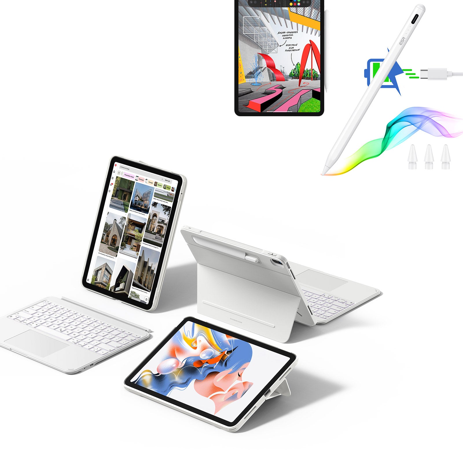 iPad Air 13 (M3) 2025 Shift Keyboard Case (Detachable) With Pencil Bundle-US Layout - White