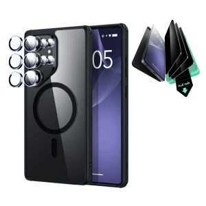 Galaxy S25 Ultra HaloLock Classic Hybrid Case Privacy Protection Bundle - Clear Black