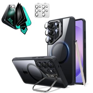 Galaxy S26 Ultra Bundle Classic Hybrid Magnetic Case (Stash Stand) and Armorite  Privacy Screen Protector - Clear Black