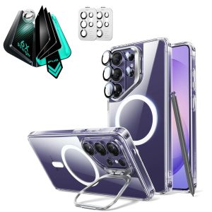Galaxy S26 Ultra Bundle Classic Hybrid Magnetic Case (Stash Stand) and Armorite  Privacy Screen Protector - Clear