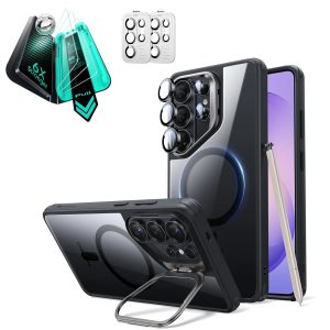 Galaxy S26 Ultra Bundle Classic Hybrid Magnetic Case (Stash Stand) and Armorite  Screen Protector - Clear Black