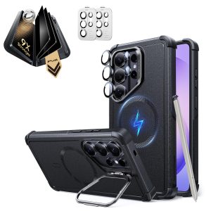 Galaxy S26 Ultra Bundle Cyber Tough Magnetic Case (Stash Stand) and Armorite  Pro Privacy Screen Protector - Black