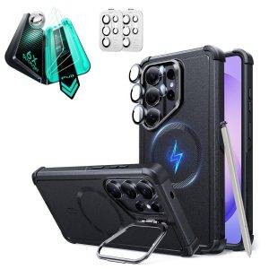 Galaxy S26 Ultra Bundle Cyber Tough Magnetic Case (Stash Stand) and Armorite  Screen Protector - Black