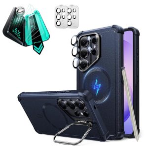 Galaxy S26 Ultra Bundle Cyber Tough Magnetic Case (Stash Stand) and Armorite  Screen Protector - Navy Blue