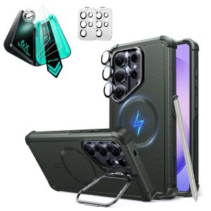 Galaxy S26 Ultra Bundle Cyber Tough Magnetic Case (Stash Stand) and Armorite  Screen Protector - Olive Green