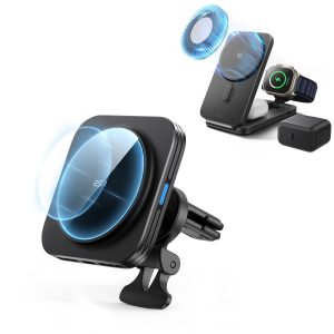 Magnetic Wireless Car Charger and 25W CryoBoost Foldable 3-in-1 Charger Bundle - US Plug?CBlack