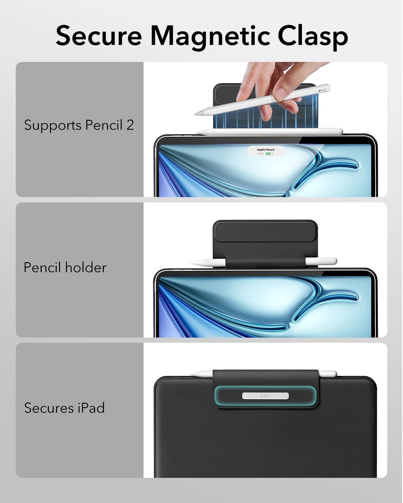 iPad Air 11 (2025) Rebound Magnetic Keyboard Case - US Layout-Black - Image 7