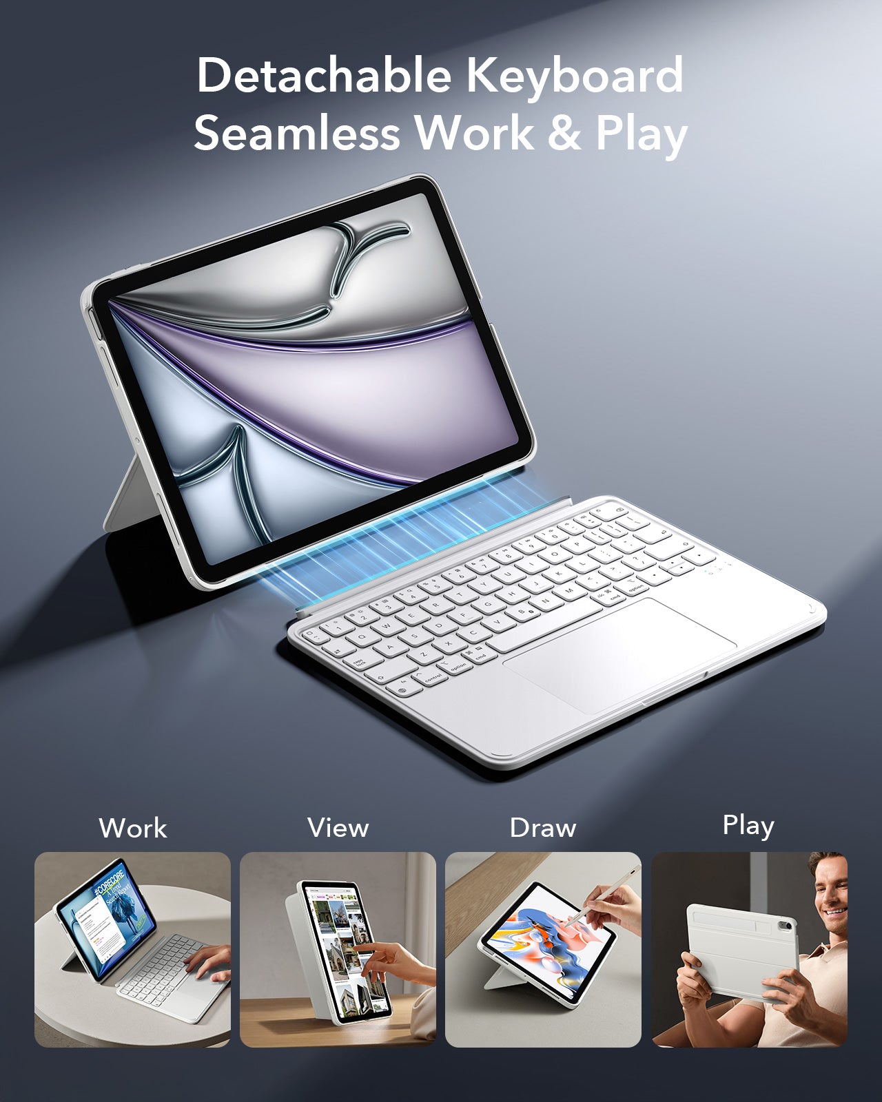 iPad Pro 11 (M4) 2024 Shift Keyboard Case (Detachable) - US Layout - White - Image 3