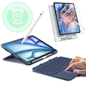 iPad 11 (A16) 2025 Flex Keyboard Case (Detachable). Paper-Feel Screen Protector & Find My Pencil Bundle- US Layout-Blue