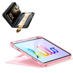 iPad 11 (A16) 2025 Bundle Flip Magnetic Case (Pencil Holder) & Armorite Pro Screen Protector With UltraFit Tray - Pink