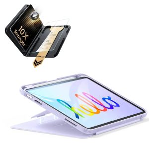 iPad 11 (A16) 2025 Bundle Flip Magnetic Case (Pencil Holder) & Armorite Pro Screen Protector With UltraFit Tray - Purple