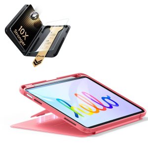 iPad 11 (A16) 2025 Bundle Flip Magnetic Case (Pencil Holder) & Armorite Pro Screen Protector With UltraFit Tray - Watermelon Red