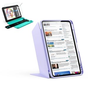 iPad 11 (A16) 2025 Bundle Flip Magnetic Case with Pencil Holder & Armorite® Paper-Feel Protection - Light Purple