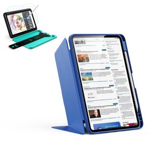 iPad 11 (A16) 2025 Bundle Flip Magnetic Case with Pencil Holder & Armorite® Paper-Feel Protection - Navy Blue