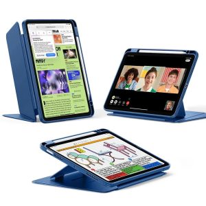 iPad Air 11 (2024). Air 10.9 (5th/4th Gen) Flip Magnetic Case with Pencil Holder - Navy Blue