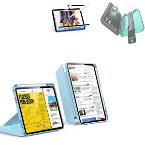 iPad Air 11 (M4) 2026 Bundle Flip Magnetic Case with Pencil Holder. Paper-Feel Magnetic & Armorite  Protection - Sky Blue