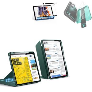 iPad Air 13 (M4) 2026 Bundle Flip Magnetic Case with Pencil Holder. Paper-Feel Magnetic & Armorite® Protection - Green