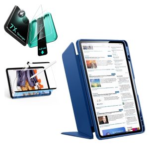 iPad Air 13 (M3) 2025 Bundle Flip Magnetic Case with Pencil Holder. Paper-Feel Magnetic & Armorite  Protection - Navy Blue