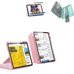 iPad Air 13 (M4) 2026 Bundle Flip Magnetic Case with Pencil Holder. Paper-Feel Magnetic & Armorite® Protection - Pink