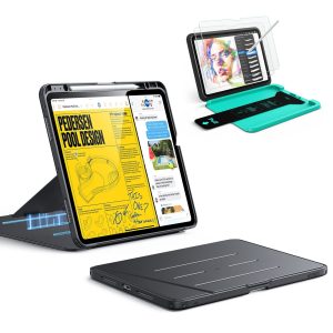 iPad Pro 13 (2025) Bundle Flip Magnetic Case with Pencil Holder & Armorite Paper-Feel Protection - Black