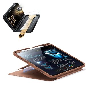 iPad Pro 13 (M5) 2025 Bundle Flip Magnetic Case (Pencil Holder) & Armorite Pro Screen Protector With UltraFit Tray - Brown