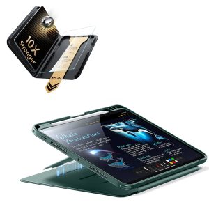 iPad Pro 13 (M5) 2025 Bundle Flip Magnetic Case (Pencil Holder) & Armorite Pro Screen Protector With UltraFit Tray - Green