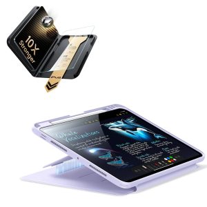 iPad Pro 13 (M5) 2025 Bundle Flip Magnetic Case (Pencil Holder) & Armorite Pro Screen Protector With UltraFit Tray - Purple