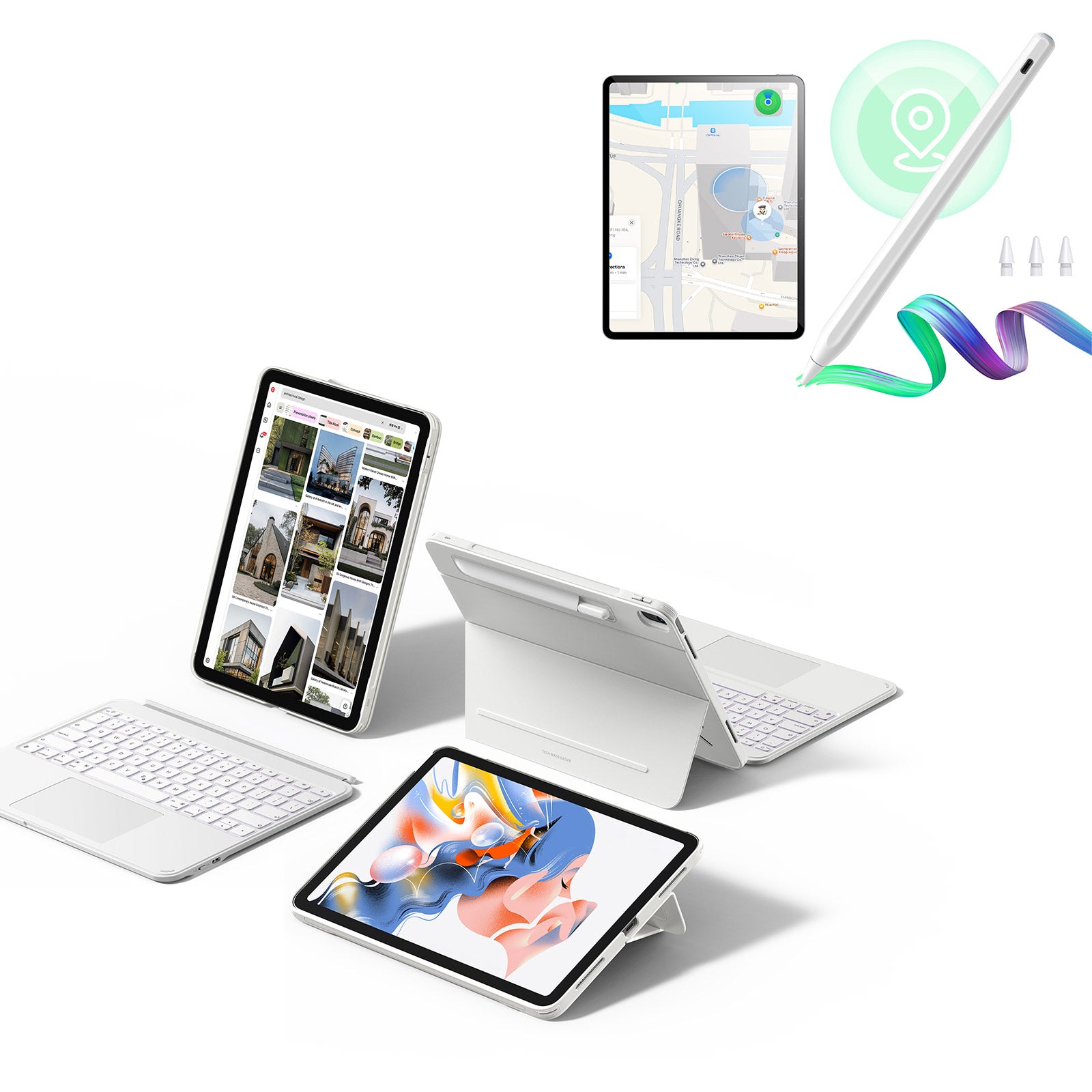 iPad Air 13 (M2) 2024 Shift Keyboard Case (Detachable) With Geo Pencil Bundle-US Layout - White