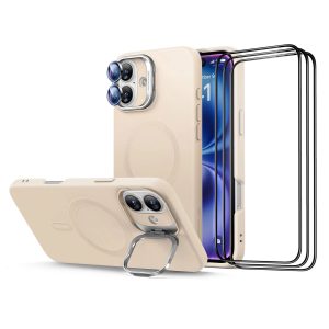 iPhone 16 Plus Cloud Soft Case with Stash Stand Protection Bundle - Light Tan