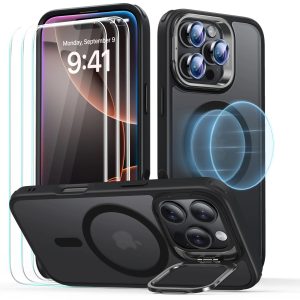 iPhone 16 Pro Classic Hybrid with Stash Stand Protection Bundle - Frosted Black