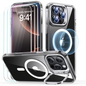 iPhone 16 Pro Max Classic Hybrid with Stash Stand Protection Bundle - Clear