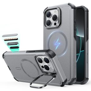iPhone 16 Pro Max Cyber Tough Magnetic Case (Camera Control. Stash Stand) - Titanium