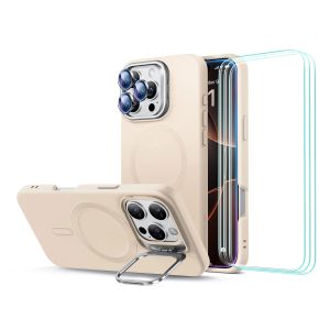 iPhone 16 Pro Cloud Soft Case with Stash Stand Protection Bundle - Light Tan
