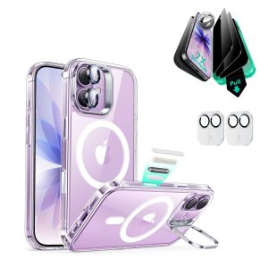iPhone 17 Bundle Classic Hybrid Magnetic Case (Camera Control. Stash Stand) and Armorite Privacy Screen Protector - Clear