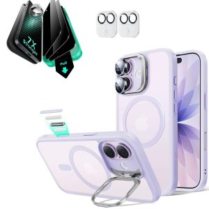 iPhone 17 Bundle Classic Hybrid Magnetic Case (Camera Control. Stash Stand) and Armorite Privacy Screen Protector - Frosted Light Purple