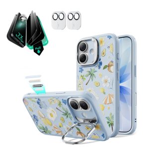 iPhone 17 Bundle Classic Hybrid Magnetic Case (Camera Control. Stash Stand) and Armorite Privacy Screen Protector - Tropical Paradise